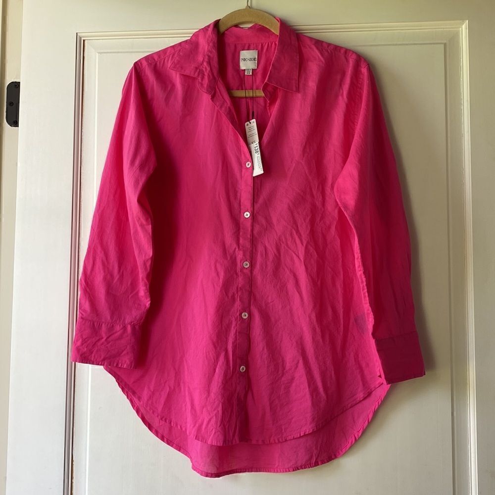 NEW With Tag Hot Pink Cotton Button Front Blouse By Nic+Zoe